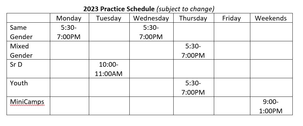 2023 Practice Schedule